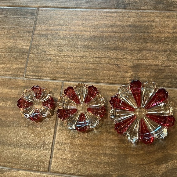 Vintage MCM cranberry  flash  glass nesting trinket bowls ashtrays - Picture 1 of 8